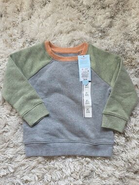 Cat & Jack Gray Sweatshirt with Green Sleeves and Orange Neck Trim